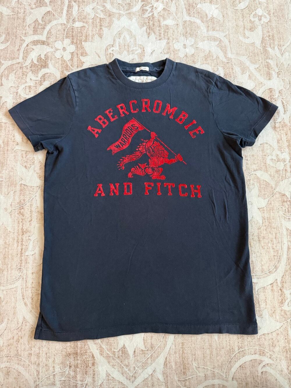 Vintage Abercrombie & Fitch Blue Graphic Tee Red Lettering Warrior Graphic